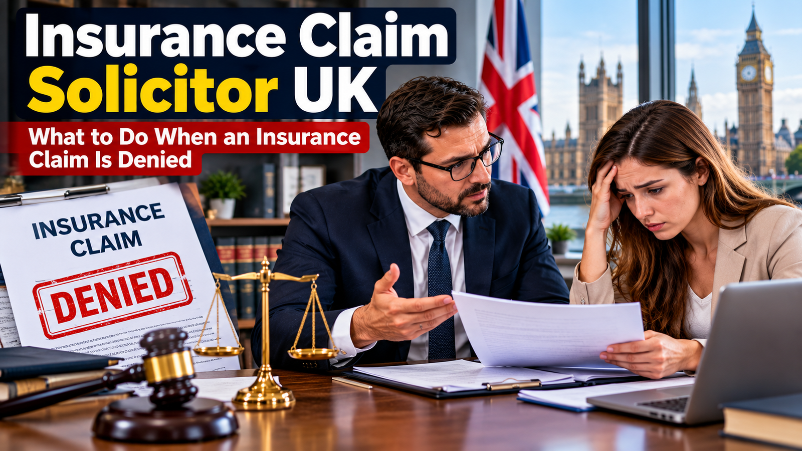 Insurance claim solicitor helping a client with a denied insurance claim in the UK